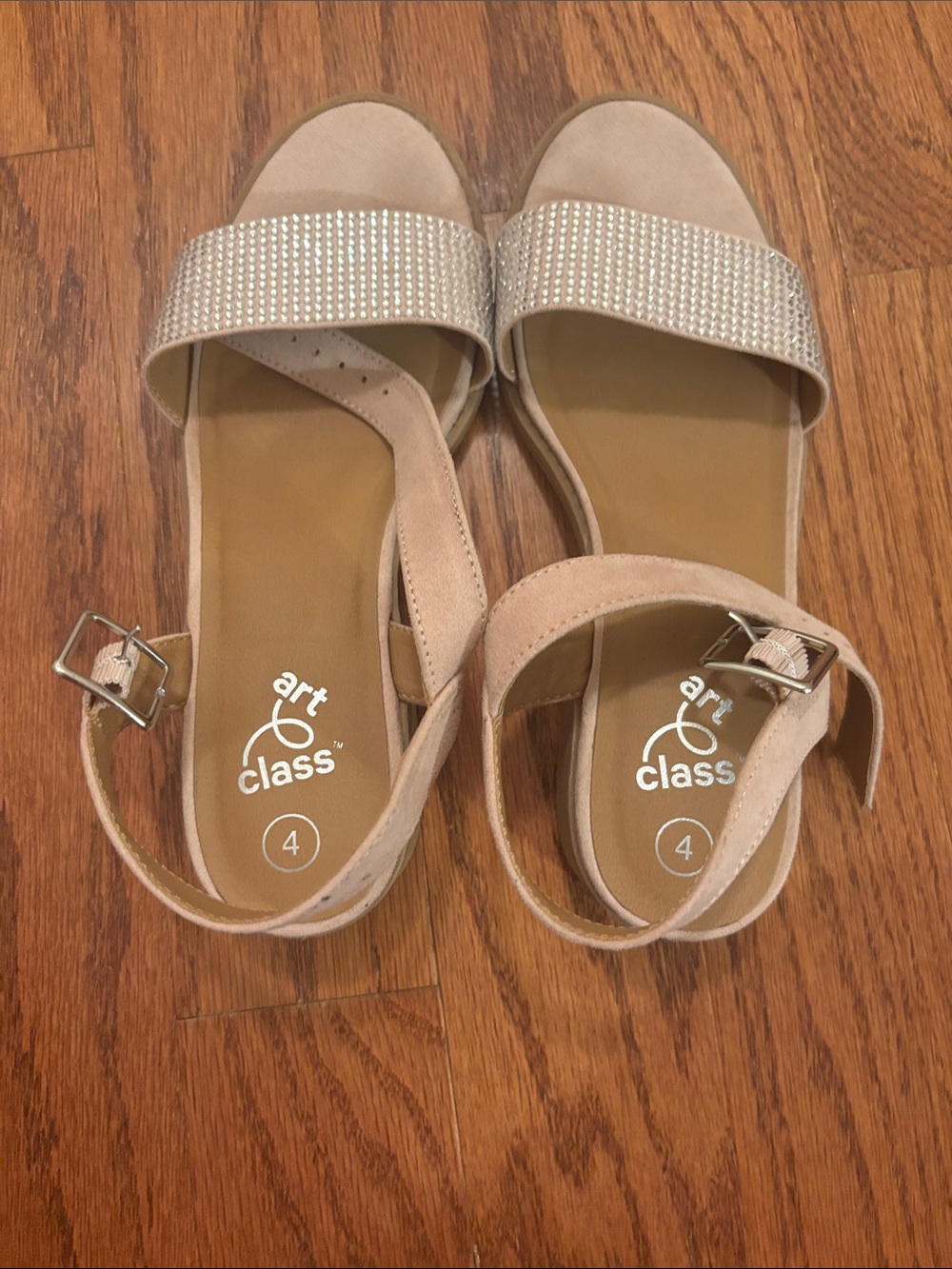art class Girls' Beige Sparkle Strap Ankle Sandals